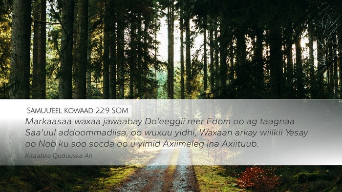 Samuu'eel Kowaad 22:9 SOM Bible Verse Image