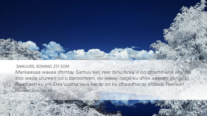 Samuu'eel Kowaad 25:1 SOM Bible Verse Image