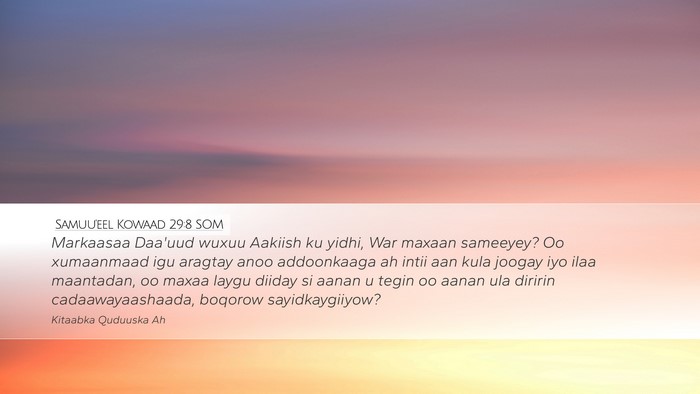 Samuu'eel Kowaad 29:8 SOM Bible Verse Image