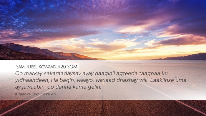 Samuu'eel Kowaad 4:20 SOM Bible Verse Image