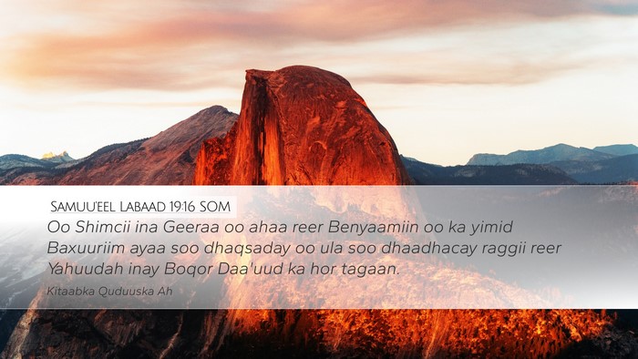 Samuu'eel Labaad 19:16 SOM Bible Verse Image
