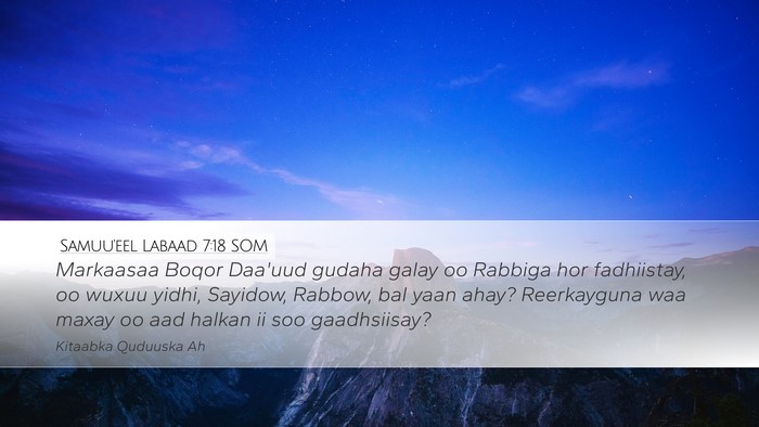 Samuu'eel Labaad 7:18 SOM Desktop Wallpaper - Markaasaa Boqor Daa'uud gudaha galay oo Rabbiga - Desktop Bible Verse Wallpaper