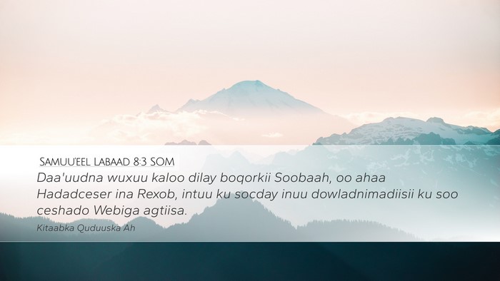 Samuu'eel Labaad 8:3 SOM Desktop Wallpaper - Daa'uudna wuxuu kaloo dilay boqorkii Soobaah, oo - Desktop Bible Verse Wallpaper
