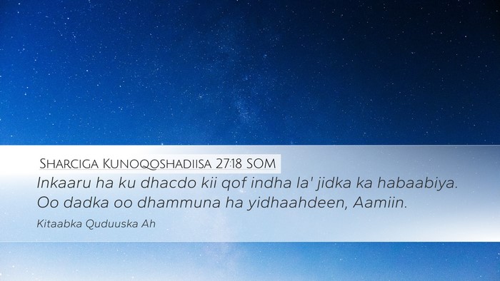Sharciga Kunoqoshadiisa 27:18 SOM Desktop Wallpaper - Inkaaru ha ku dhacdo kii qof indha la' jidka ka - Desktop Bible Verse Wallpaper