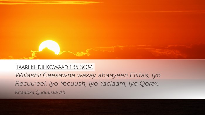 Taariikhdii Kowaad 1:35 SOM Bible Verse Image