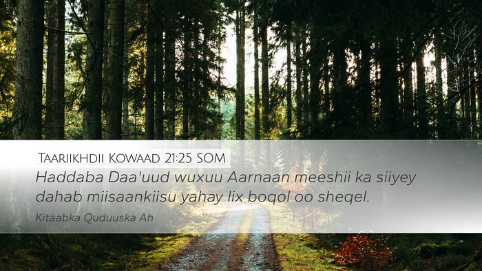 Taariikhdii Kowaad 21:25 SOM Desktop Wallpaper - Haddaba Daa'uud wuxuu Aarnaan meeshii ka siiyey - Desktop Bible Verse Wallpaper