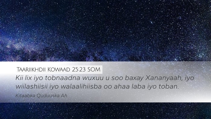 Taariikhdii Kowaad 25:23 SOM Desktop Wallpaper - Kii lix iyo tobnaadna wuxuu u soo baxay - Desktop Bible Verse Wallpaper