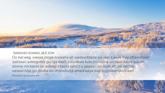 Taariikhdii Kowaad 28:21 SOM Bible Verse Image