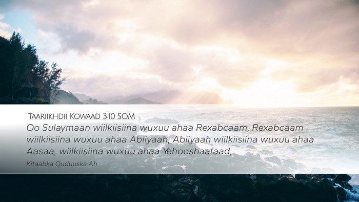 Taariikhdii Kowaad 3:10 SOM Desktop Wallpaper - Oo Sulaymaan wiilkiisiina wuxuu ahaa Rexabcaam, - Desktop Bible Verse Wallpaper