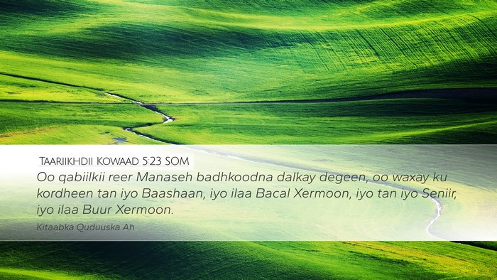 Taariikhdii Kowaad 5:23 SOM Bible Verse Image