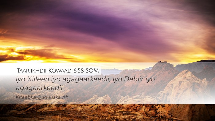 Taariikhdii Kowaad 6:58 SOM Bible Verse Image