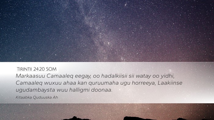 Tirintii 24:20 SOM Desktop Wallpaper - Markaasuu Camaaleq eegay, oo hadalkiisii sii - Desktop Bible Verse Wallpaper