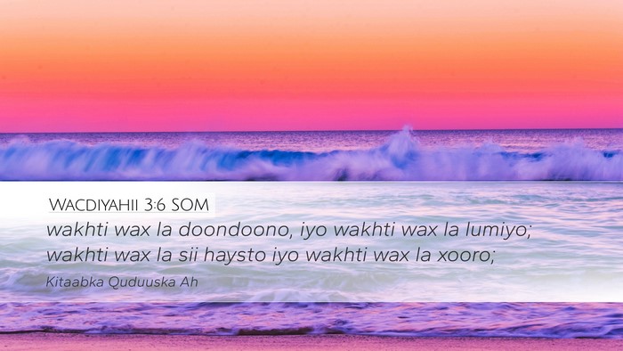 Wacdiyahii 3:6 SOM Desktop Wallpaper - wakhti wax la doondoono, iyo wakhti wax la - Desktop Bible Verse Wallpaper
