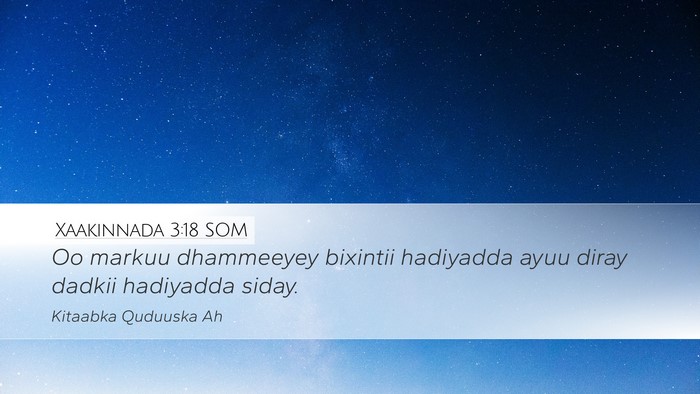 Xaakinnada 3:18 SOM Desktop Wallpaper - Oo markuu dhammeeyey bixintii hadiyadda ayuu - Desktop Bible Verse Wallpaper