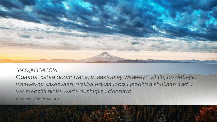 Yacquub 3:4 SOM Desktop Wallpaper - Ogaada, xataa doonniyaha, in kastoo ay waaweyn - Desktop Bible Verse Wallpaper
