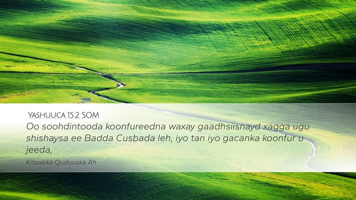 Yashuuca 15:2 SOM Desktop Wallpaper - Oo soohdintooda koonfureedna waxay gaadhsiisnayd - Desktop Bible Verse Wallpaper