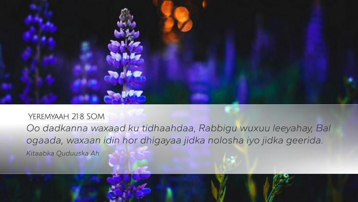 Yeremyaah 21:8 SOM Desktop Wallpaper - Oo dadkanna waxaad ku tidhaahdaa, Rabbigu wuxuu - Desktop Bible Verse Wallpaper
