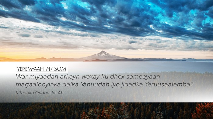 Yeremyaah 7:17 SOM Desktop Wallpaper - War miyaadan arkayn waxay ku dhex sameeyaan - Desktop Bible Verse Wallpaper