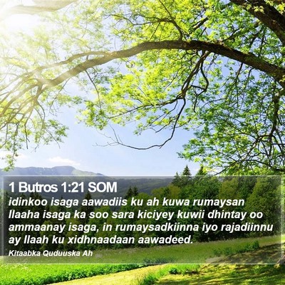 1 Butros 1:21 SOM Bible Verse Image
