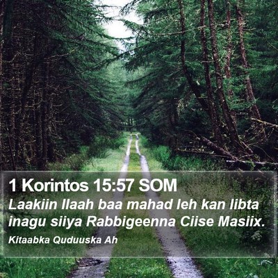 1 Korintos 15:57 SOM Bible Verse Image