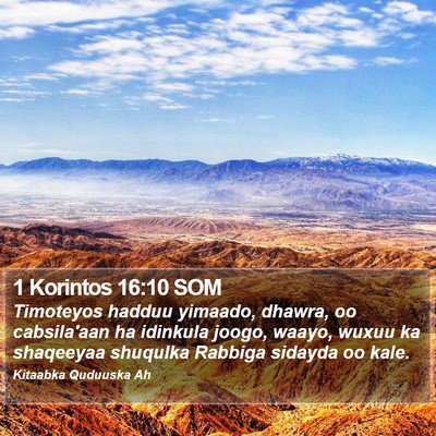 1 Korintos 16:10 SOM Bible Verse Image
