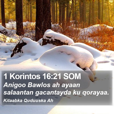 1 Korintos 16:21 SOM Bible Verse Image