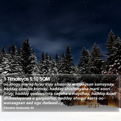 1 Timoteyos 5:10 SOM Bible Verse Image