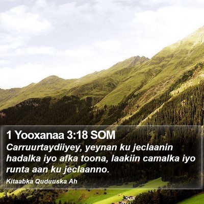 1 Yooxanaa 3:18 SOM Bible Verse Image