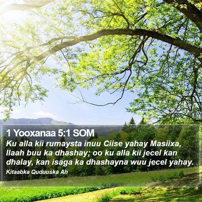 1 Yooxanaa 5:1 SOM Bible Verse Image