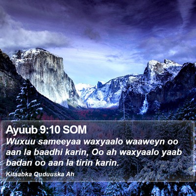 Ayuub 9:10 SOM Bible Verse Image