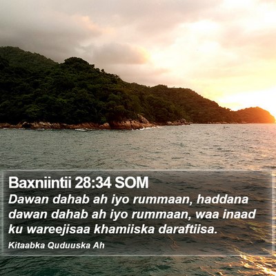 Baxniintii 28:34 SOM Bible Verse Image