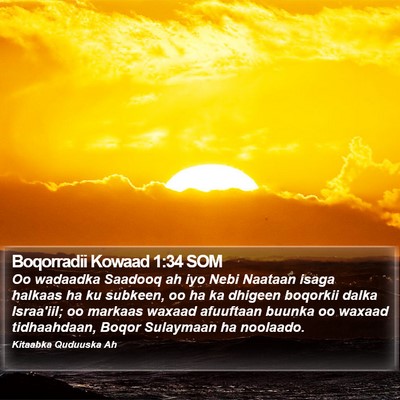 Boqorradii Kowaad 1:34 SOM Bible Verse Image