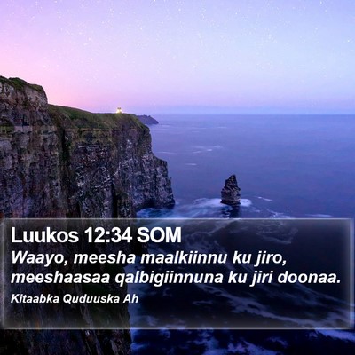 Luukos 12:34 SOM Bible Verse Image