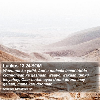 Luukos 13:24 SOM Bible Verse Image