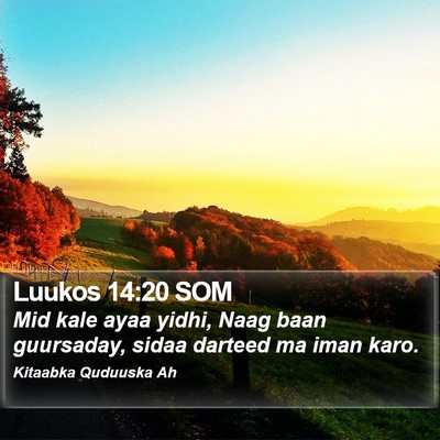Luukos 14:20 SOM Bible Verse Image