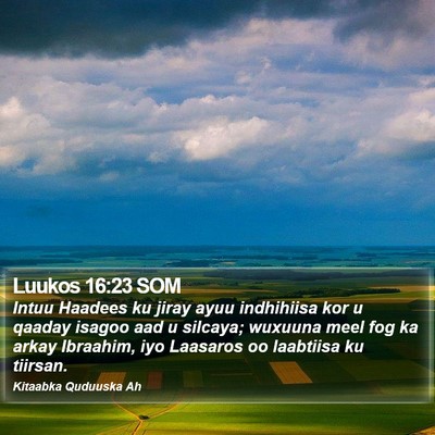 Luukos 16:23 SOM Bible Verse Image