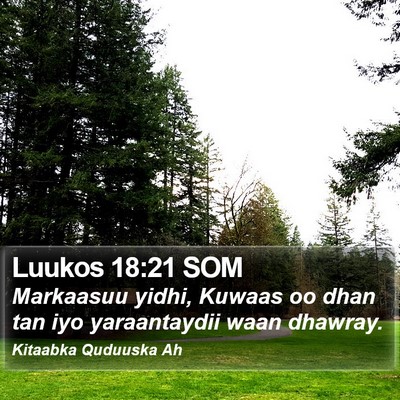 Luukos 18:21 SOM Bible Verse Image
