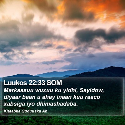 Luukos 22:33 SOM Bible Verse Image