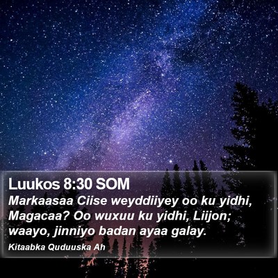 Luukos 8:30 SOM Bible Verse Image