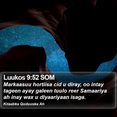 Luukos 9:52 SOM Bible Verse Image