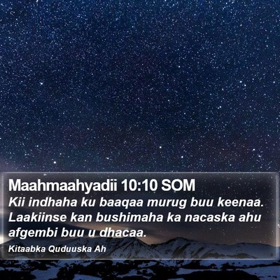 Maahmaahyadii 10:10 SOM Bible Verse Image