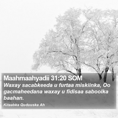 Maahmaahyadii 31:20 SOM Bible Verse Image