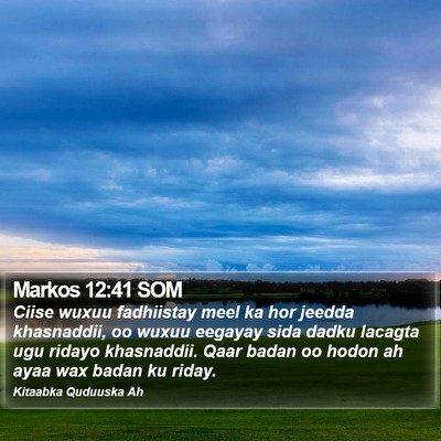 Markos 12:41 SOM Bible Verse Image