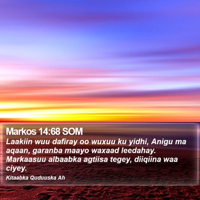 Markos 14:68 SOM Bible Verse Image