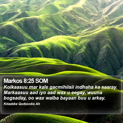 Markos 8:25 SOM Bible Verse Image