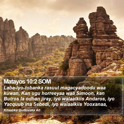 Matayos 10:2 SOM Bible Verse Image