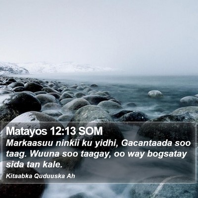 Matayos 12:13 SOM Bible Verse Image