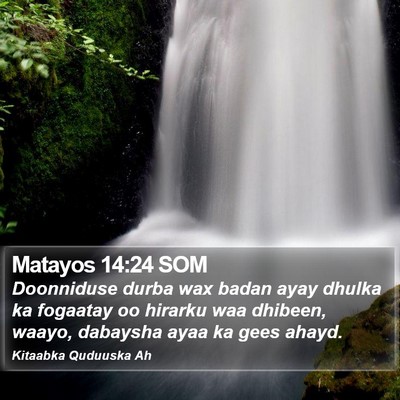 Matayos 14:24 SOM Bible Verse Image