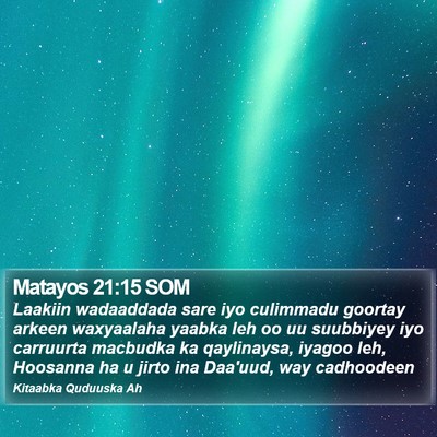 Matayos 21:15 SOM Bible Verse Image