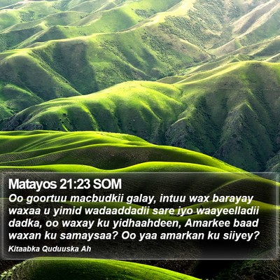Matayos 21:23 SOM Bible Verse Image